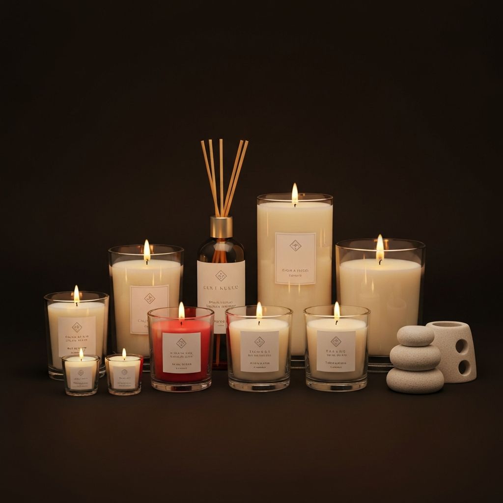 Verschiedene Größen von Kerzenformaten und Duftzerstäubern